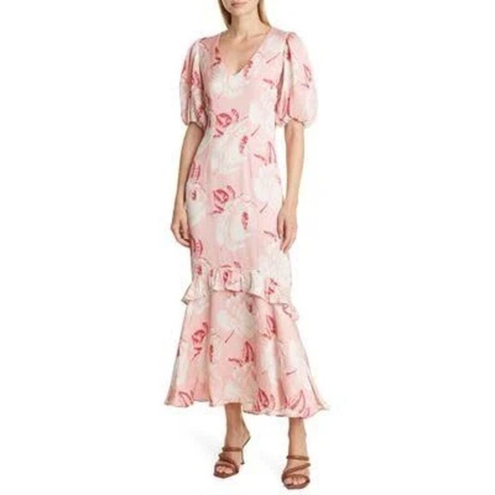 by TIMO $527 Vintage Rose Floral Ruffle Maxi Dress Size L